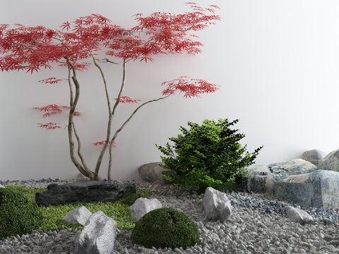 Neo-Chinese Style Red Maple Mountain Stone Shrub Landscape