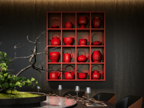 Neo-Chinese Style Wall Hanging Cabinet Tea Rack Display Rack