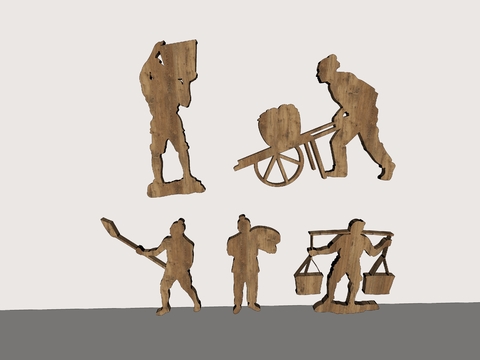 Chinese farming culture farming silhouette sculpture sketch