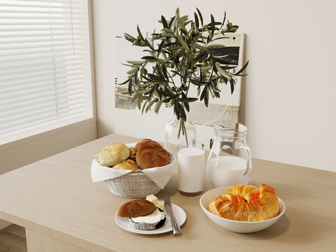 Modern table decoration food bread milk