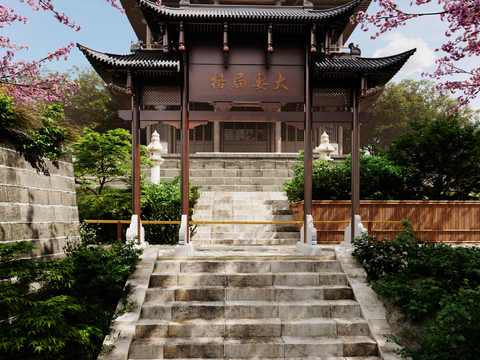 Chinese ancient built mountain gate temple memorial arch