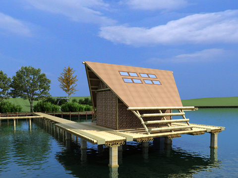 Modern Waterfront View Wooden House