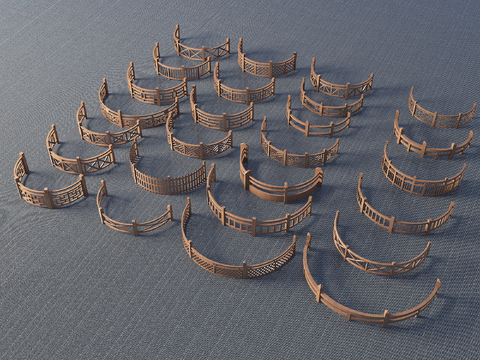 Curved railings, guardrails, fences, river blocking