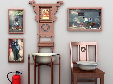 Republic of China Style Old Objects Washbasin Photo Wall Chair