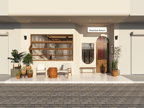 Cream style coffee shop front facade