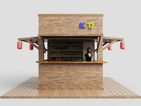 Wooden House Supermarket Vendor Kiosk Mobile Booth