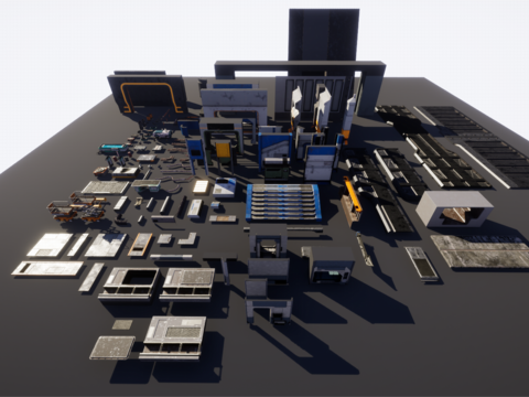 Sci-fi cabin internal components mechanical parts