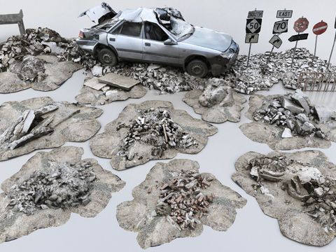 Ruin Stone Waste Car Game Scene Stone