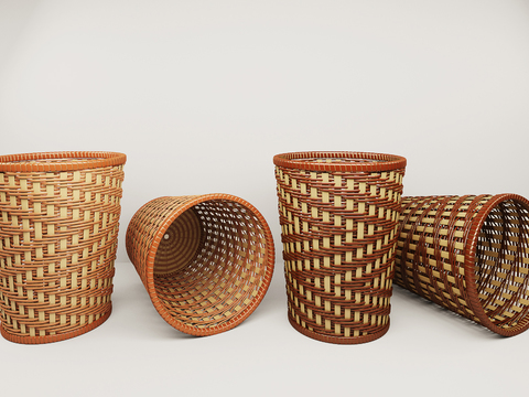 Woven basket rattan trash can