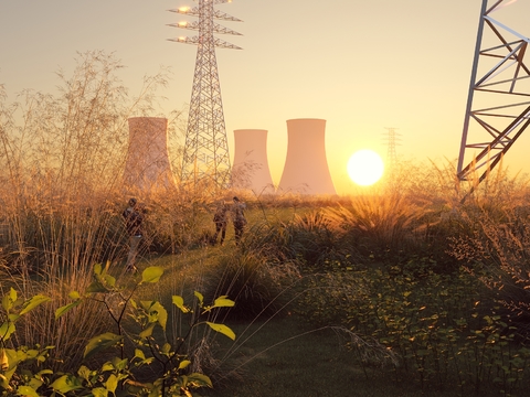 Outdoor landscape power station high voltage line