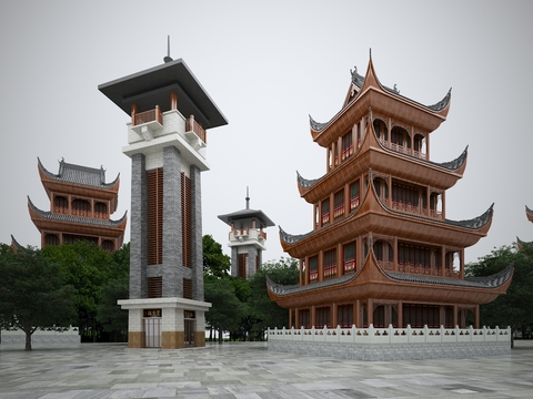 Temple ancient pagoda pavilion landscape tower