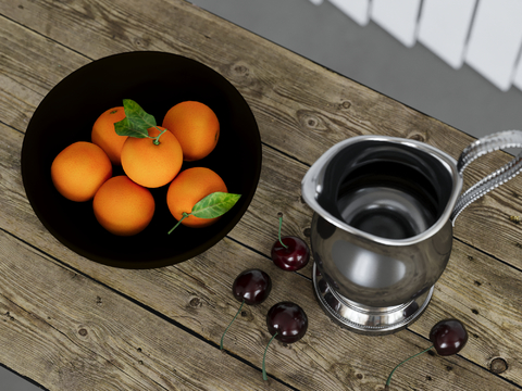 Modern Fruit Plate Orange Cherry Iron Pot