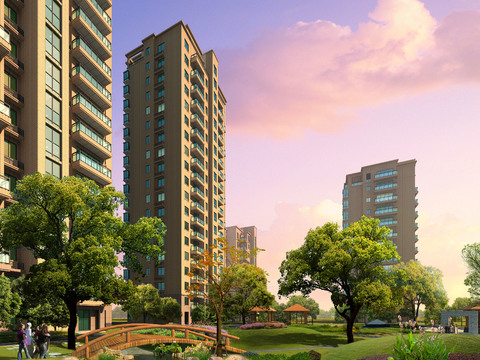 High-rise residential community inner Garden Landscape psd