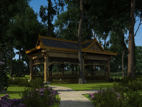 Chinese style pavilion leisure pavilion landscape sketch