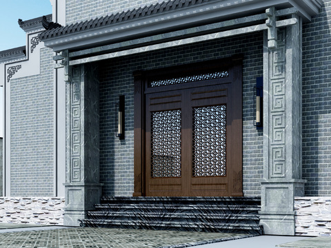 Chinese-style patio door entrance gate