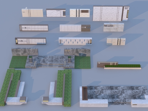 D model of landscape low wall in unit building