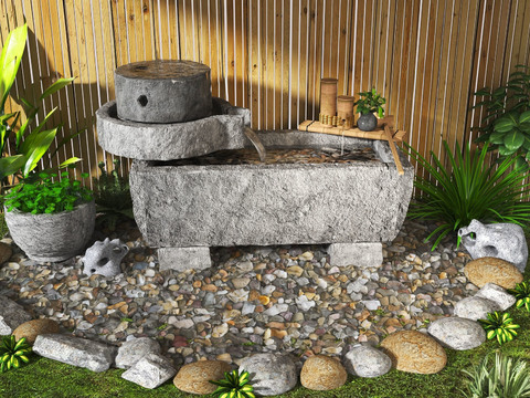 Neo-Chinese Style Water Ornaments Stone Mortar Water Scenery