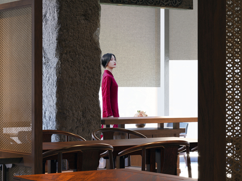 Neo-Chinese Style broken cement column old beam wood