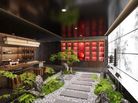 Neo-Chinese Style Aisle Indoor Landscape Tea Room Landscaping