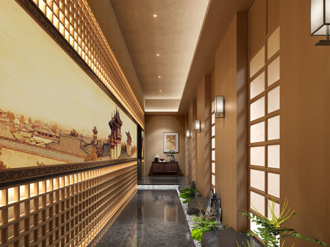 New Chinese Tea Room Corridor Corridor Landscape