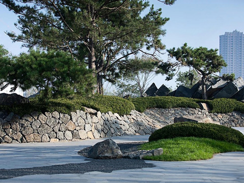 Park landscape rubble wall small view