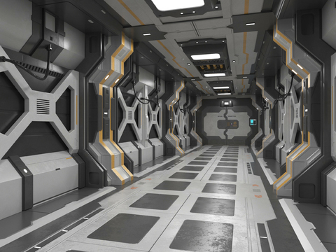 Space capsule sci-fi corridor tech aisle