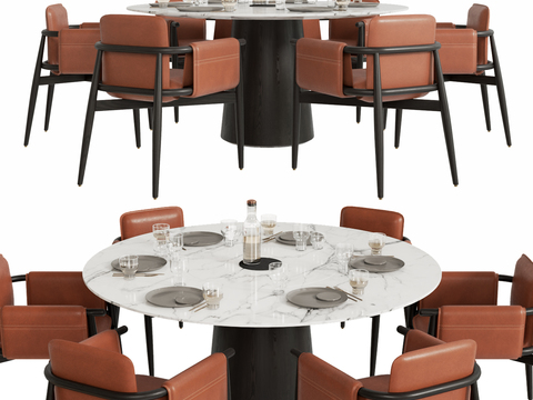 Poliform New Chinese Dining Table and Chair Round Dining Table