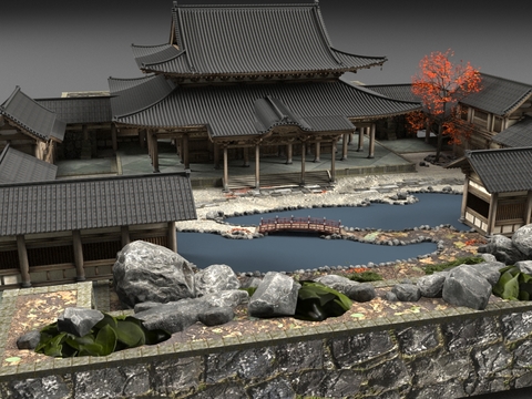 Japanese Temple Palace Courtyard