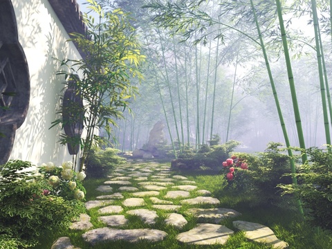 Landscape Garden Bamboo Forest Slab Road