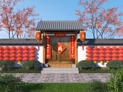 Neo-Chinese Style Village Courtyard Door Entry Door