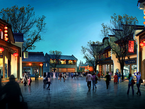 Chinese Commercial Street Pedestrian Street Night Scene psd