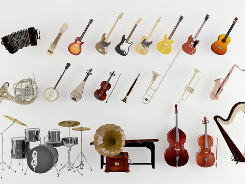 Musical Instrument Combination Guitar Cello Drums