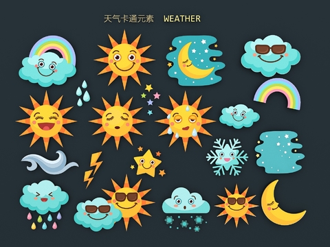 Weather cartoon elements wall decoration