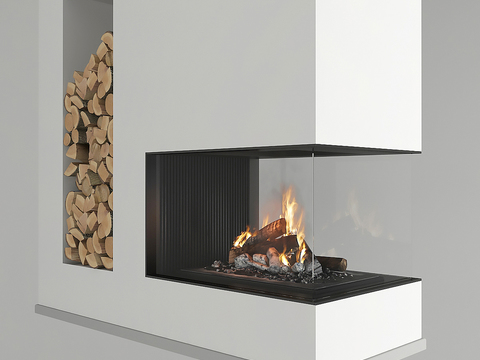 modern fireplace flame firewood pile