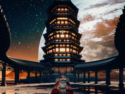 Cyberpunk Ancient Architecture Ancient Pagoda