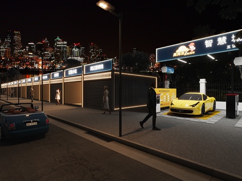 Container snack street commercial street night view