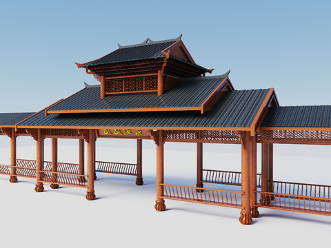 Chinese-style View Promenade, Ancient Promenade, Corridor Frame 01