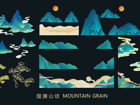 Wall decoration mountains peaks gilded linear landscape