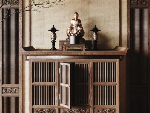 Chinese-style Shrine Buddhist Shrine for Table and Fragrant Case