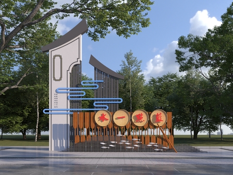 Rural landscape wall culture sculpture entrance sketch