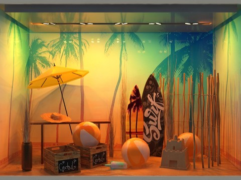 Commercial Window Coconut Tree Art Display