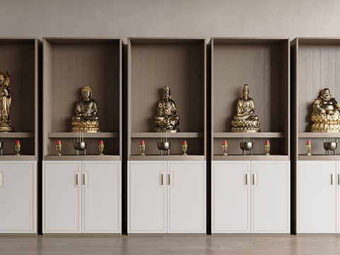 Neo-Chinese Style Shrine Buddha Statues Cabinet