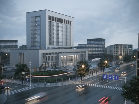 Half-bird's-eye view of office building