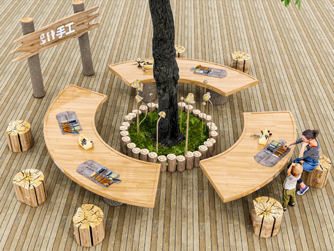 Landscape seat DIY handmade table tree pool seat