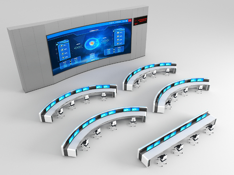 Curved screen of workbench console in monitoring room