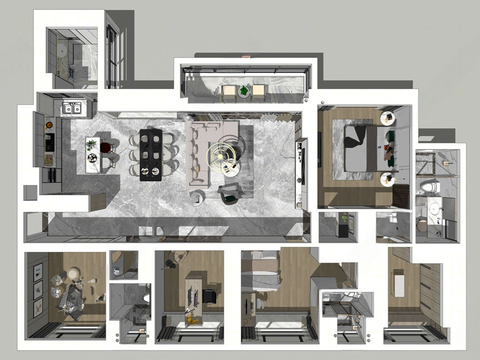 Bird's-eye view of new Chinese-style apartment