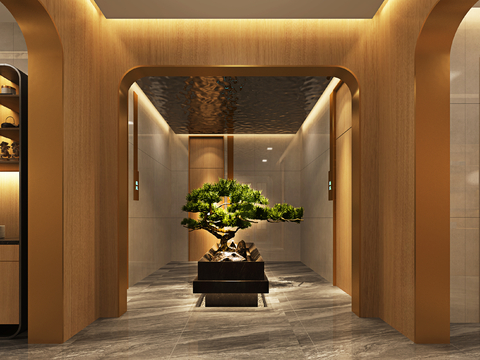 New Chinese Hotel Corridor Landscape