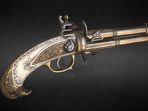 Three-tube flintlock pistol