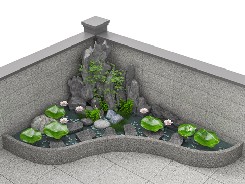 Modern rockery waterscape lotus pond