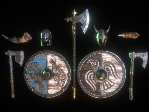 Axe Round Shield Medieval Weapon Pack